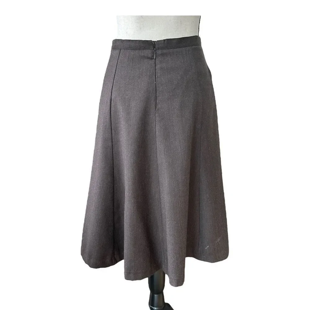 Barami Womens Skirt Wool A-line Midi Knee Length Brown Solid 00